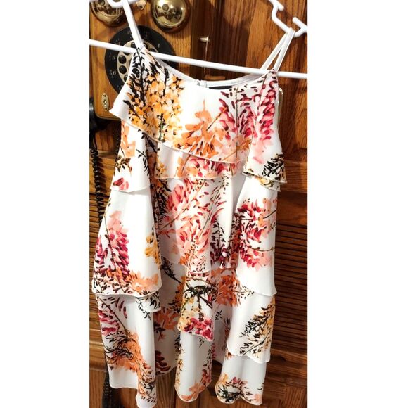 Worthington Woman's Classic Floral Ruffle Tiered Spagetti Strap Blouse - Picture 2 of 7